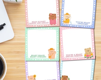 Afdrukbaar beer, schattige beer, afdrukbaar notitieblok, afdrukbaar notitieblok positieve bevestiging, schattig briefpapier, kawaii memo, positieve printables