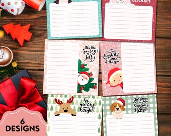 Julanteckningsblock, utskrivbart anteckningsblock, sött brevpapper, kawaii-anteckningsblock, anteckningsblock med kikardjur, sött jultomte-snögubbetryck, positiv affirmation
