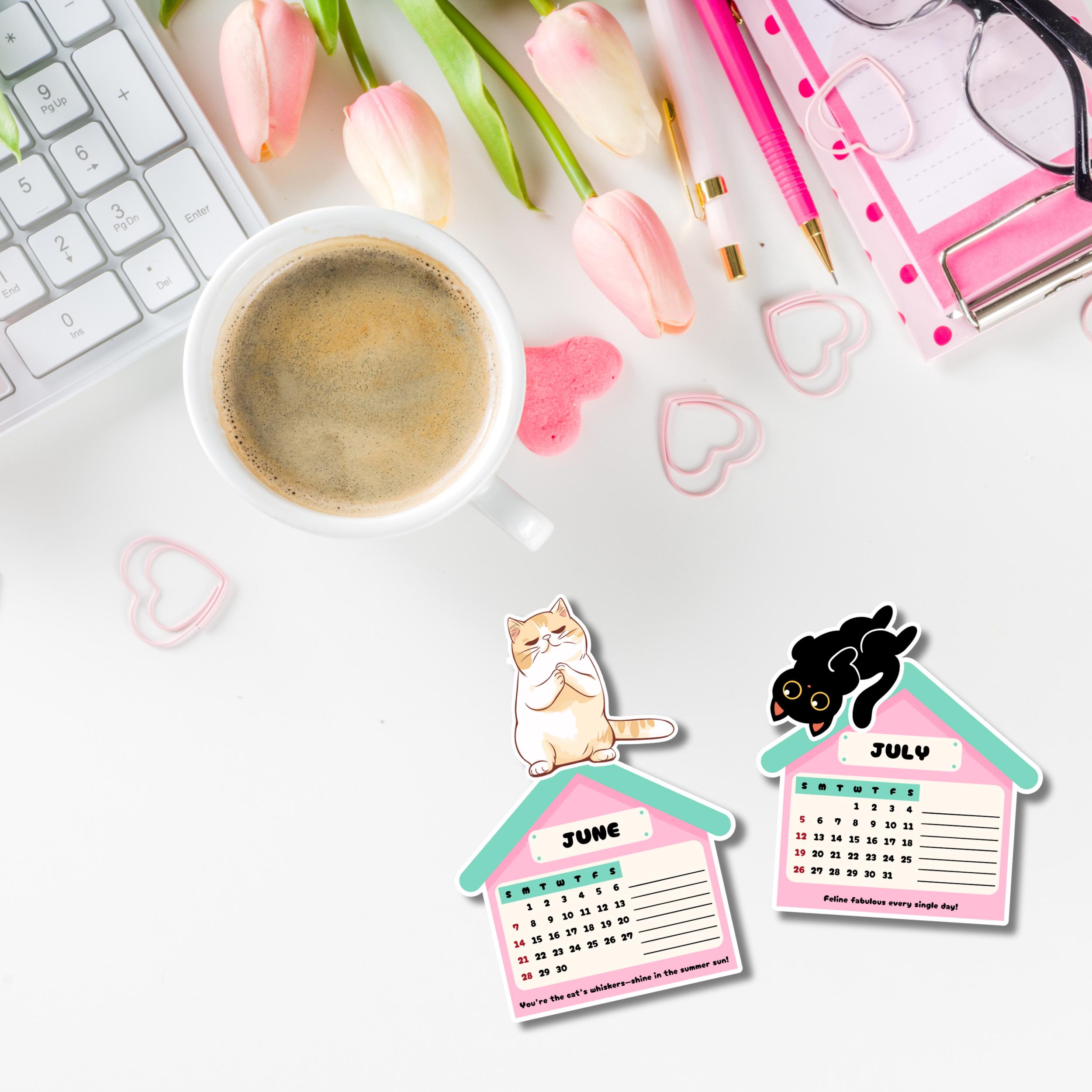 Mini Calendrier De Bureau 2026 Avec Base En Bois - Design Chat Mignon, Pages Amovibles - Planificateur Mensuel