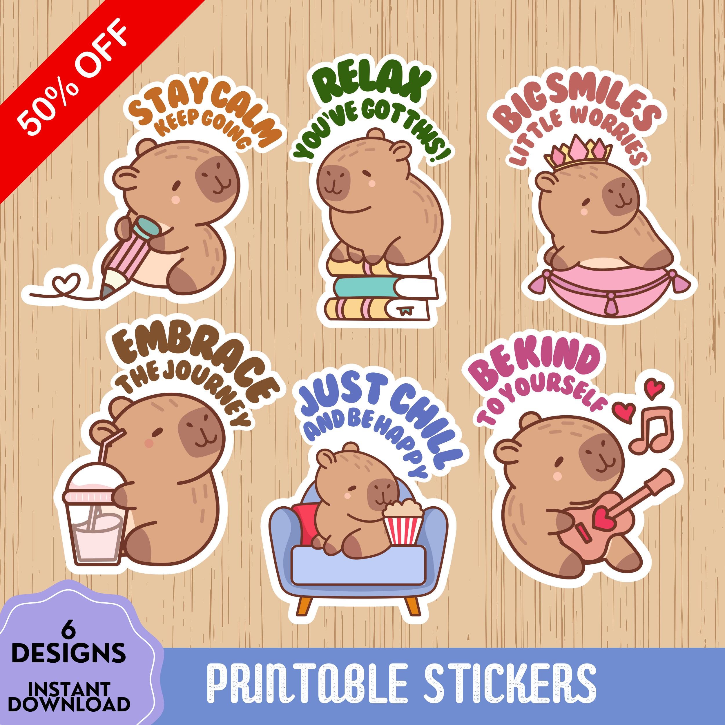 Capybara Stickers - Adesivi rotondi con animali | Capybara Animals Selfs Adesivo adesivo, adesivi a forma di animali dei cartoni animati, etichette rotolo di adesivi, rotolo di adesivi per bottiglie