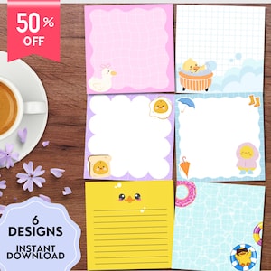 Notatnik z kaczką, notatnik do druku, słodka kaczka, słodkie artykuły papiernicze, kawaii memo, szablon notatki samoprzylepnej, kaczka do druku, cyfrowy notatnik, słodka notatka