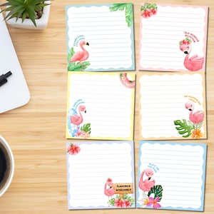 Flamingo Notepad, Printable Notepad, Kawaii Memo, Cute Stationery, Summer Design, Cute Flamingo, Digital Notepad, Positive Quotes