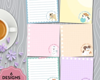 Cute Dog Notepad,  Printable Notepad, Positive Affirmation, Cute Stationery , Kawaii Memo, Sticky Note Template, Cute Dog Printable