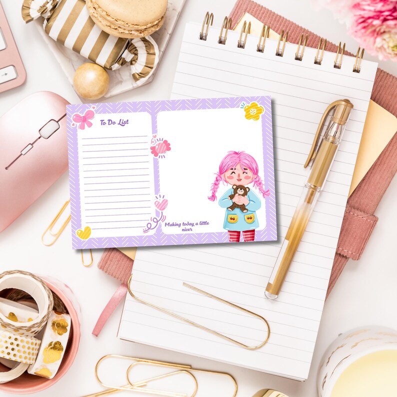 Cute Girl Kawaii Notepad Set, Printable Notepad, Happy Girl, Printable ...