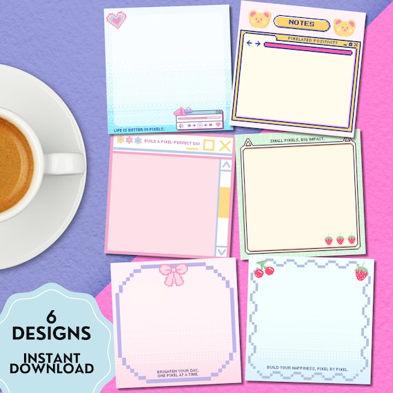Pixel Art, Pastel Stationery, Printable Notepad, Kawaii Memo, Positive Affirmation, Printable Memo Sheets, Cute Stationery, Positive Notepad