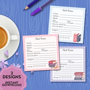 Book Review, Kawaii Memo, Book Review Notepad, Cute Stationery, Book Review Template, Book Review Journal, Positive Quotes, Book Notepad