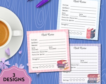 Book Review, Kawaii Memo, Book Review Notepad, Cute Stationery, Book Review Template, Book Review Journal, Positive Quotes, Book Notepad
