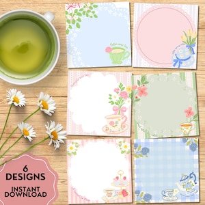 Spring Tea Time Notepad, Flower Notepad, Printable Notepad, Floral Print, Cute Stationery, Kawaii Memo, Vintage Notepad, Spring Notepad