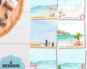 Bloc de notas de acuarela de verano, Bloc de notas con ambiente playero, Bloc de notas imprimible, Papelería bonita, Bloc de notas kawaii, Bloc de notas vintage, Temporada de verano