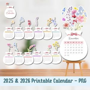 Floral Calendar, Printable Calendar, Cute Calendar, Calendar 2026, Vase Calendar, Desk Calendar, Flower Calendar, Wildflower Design