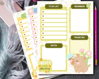 Capybara Planner, Printable Notepad, Kawaii Memo, Daily To Do List, Printable Daily Planner, Cute Stationery, Positive Motivation Template