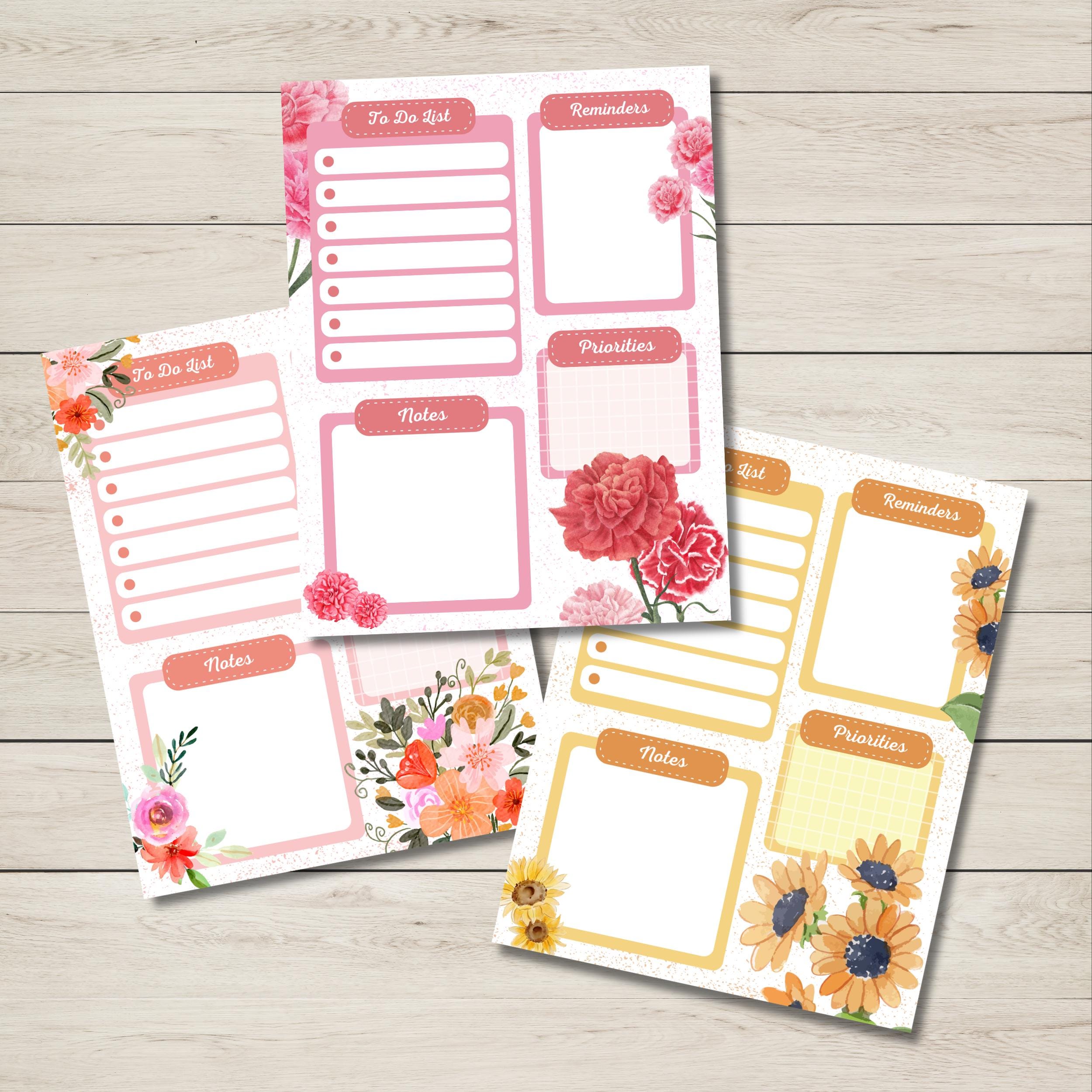 Watercolor Flower Planner, Printable Notepad, Kawaii Memo, Daily to Do ...
