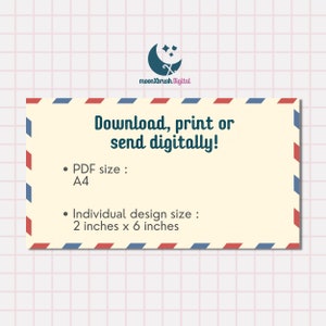 K&ouml;nnte beinhalten: Ein gelber und roter Umschlag mit blauen und wei&szlig;en Streifen an den R&auml;ndern. Der Text auf dem Umschlag lautet "Download, drucken oder digital versenden!"  "&bull; PDF-Gr&ouml;&szlig;e: A4" "&bull; Einzelne Design-Gr&ouml;&szlig;e: 2 Zoll x 6 Zoll"
