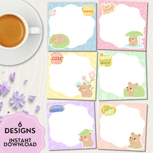 Estampado de capibara, Capibara adorable, Bloc de notas imprimible de capibara, Bloc de notas de capibara, Papelería adorable, Notas kawaii, Afirmación positiva, Notas adorables