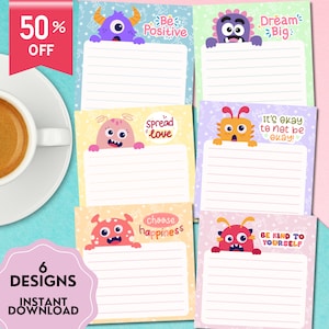 Süßes Monster, positive Affirmation, bedruckbarer Notizblock, spähendes Monster Memo, Kawaii Notizblock, süßes Briefpapier, Baby Monster, süßer Notizblock