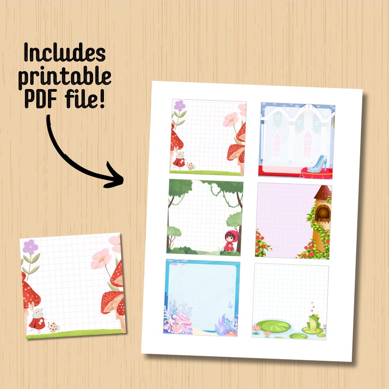 Fancy Notepad Pdf Printable Fairy Tale Notepad, Kawaii Storybook Memo Sheets (digital ...