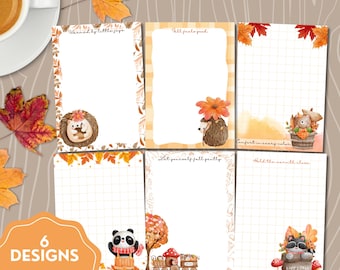 Kawaii Fall Animals Notepad: Printable A6 Stationery (PDF Download)