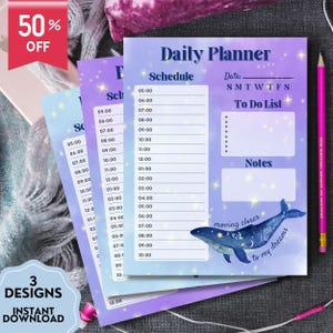 Aquarell Planer, Tagesplaner, druckbares Notizbuch, Kawaii Memo, tägliche To Do Liste, druckbare Planer, niedliches Briefpapier, himmlisches Design