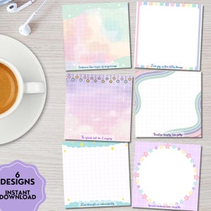 Bloc de notas imprimible, bloc de notas pastel, bloc de notas positivo, afirmaciones positivas, hojas de notas kawaii, papelería bonita, colores pastel, papelería