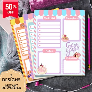 Notatnik Dessert Shop, Notatnik do druku, Kawaii Memo Pad, Uroczy codzienny planer, Uroczy planer, Pozytywny notatnik do druku, Dessert Prints