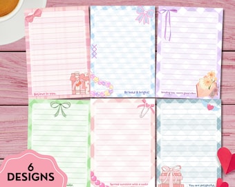 Koketttryck, utskrivbart anteckningsblock, söt flickas anteckningsblock, sött brevpapper, utskrivbart i pastellfärger, kawaii-anteckningsblock, bandanteckningsblock, A6-anteckningsblock