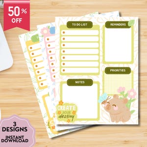 Capybara Planer, druckbarer Notizblock, Kawaii Memo, tägliche To Do Liste, druckbarer Tagesplaner, niedliches Briefpapier, positive Motivationsvorlage