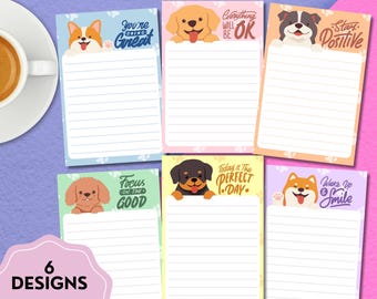Utskrivbar kikarhund, utskrivbar anteckningsbok med positiv bekräftelse, utskrivbart brevpapper, kawaii memo-present, sött brevpapper, positivt utskrivbart