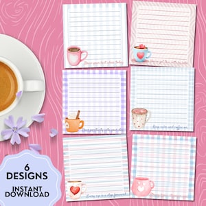 Coffee Notepad, Printable Notepad, Coffee Lover Gift, Printable Memo Pad, Cute Stationery, Kawaii Memo, Pastel Notepad, Positive Affirmation