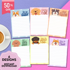 Cane che sbircia stampabile, blocco note stampabile con affermazione positiva, cancelleria stampabile, regalo promemoria kawaii, cancelleria carina, stampabile positivo