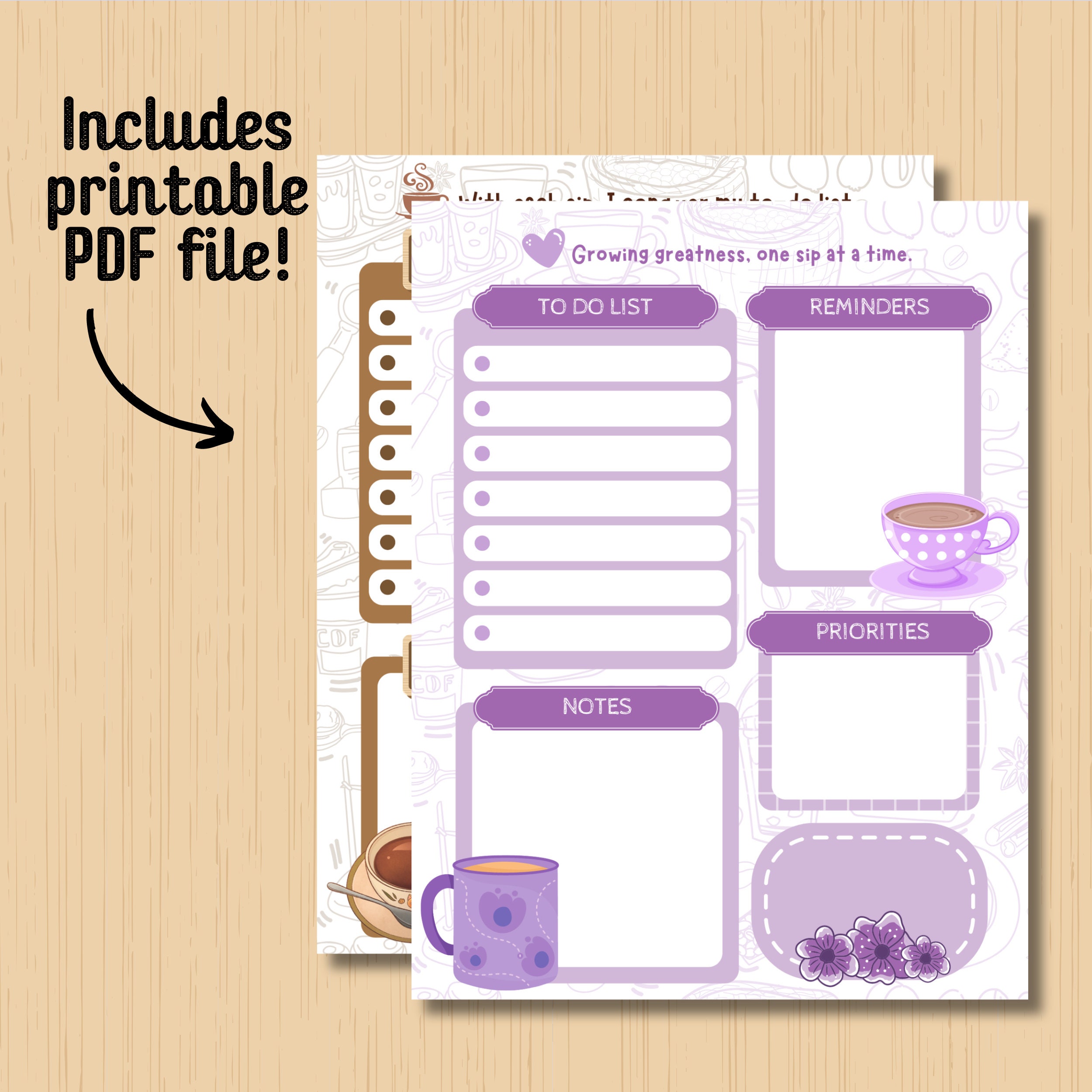 Coffee Printable Notepad, Kawaii Memo Pad, Cute Daily to Do List ...