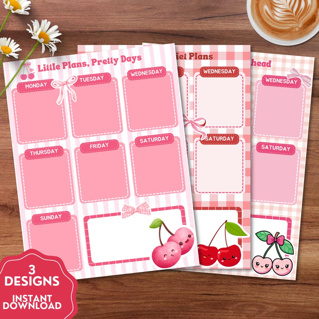 Cherry Planner, Printable Notepad, Kawaii Memo, Weekly to Do List ...