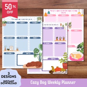 Cozy Dogs Weekly Planner, Printable Notepad, Kawaii Memo, To Do List, Printable Planner, Cute Stationery, Positive Printable, Cute Dog Print