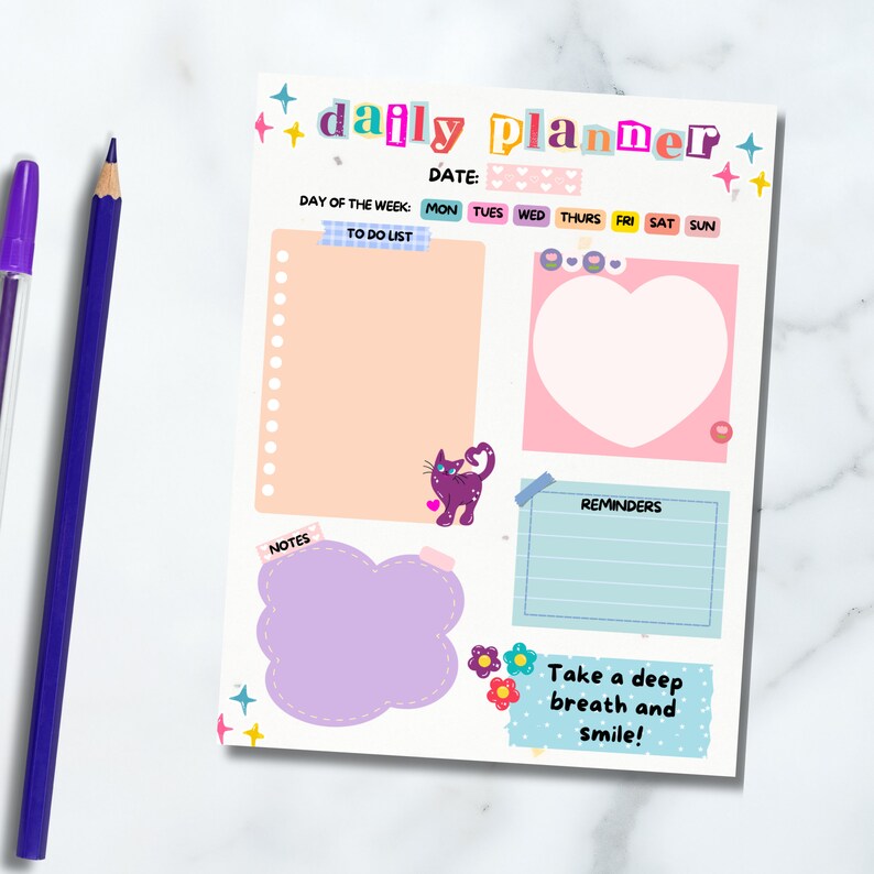 Doodle Printable Notepad, Kawaii Memo, Doodle Print, Cute Daily to Do ...