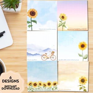 Sonnenblume Notizblock, Printable Notepad, Sonnenblume Print, Süßes Briefpapier, Kawaii Memo, Blumen Notizblock, Positive Affirmation, Frühling Printable