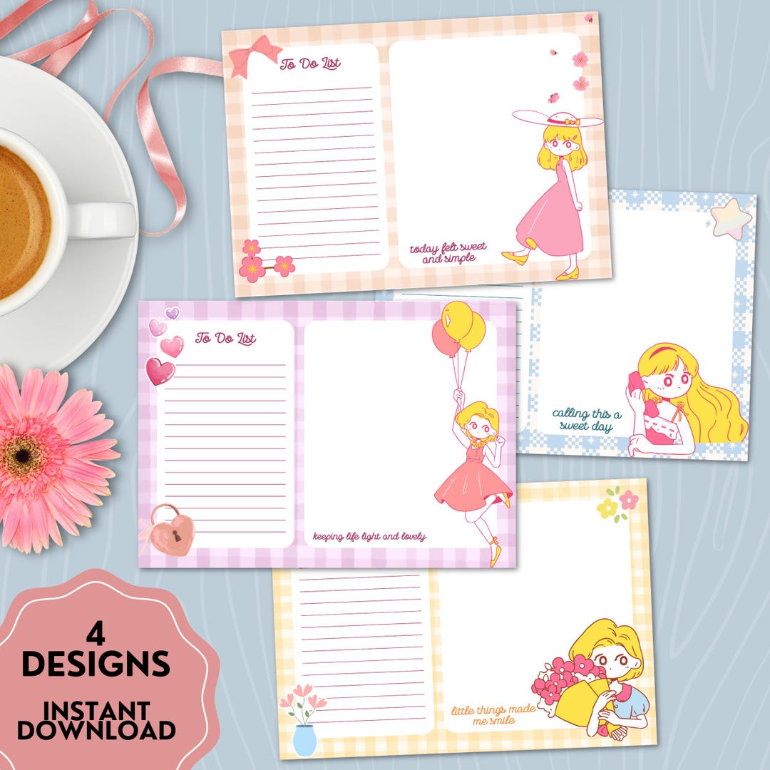 Soft Girl Days Notepad Set, Printable Notepad, Pastel Kawaii Memo ...