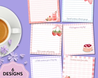 Strawberry Printable, Memo Pad Cute, Strawberry Printable Notepad, Printable Stationery, Kawaii Memo Pad, Positive Affirmation Printable