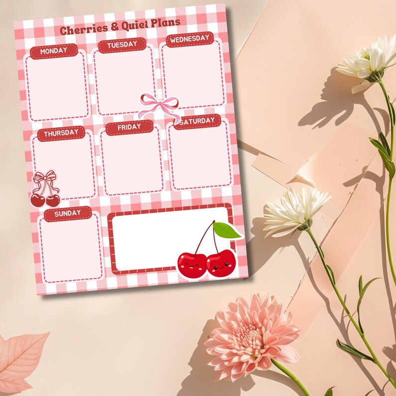 Cherry Planner, Printable Notepad, Kawaii Memo, Weekly to Do List ...