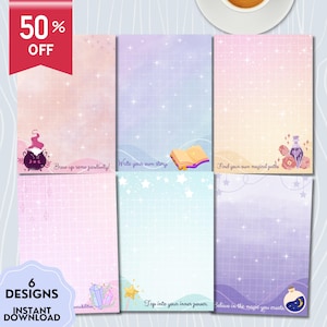 Magiczny notatnik, urocze artykuły papiernicze, magiczny design, pozytywne afirmacje, notatnik do druku, zdrowie psychiczne, kawaii memo, artykuły papiernicze do druku A6