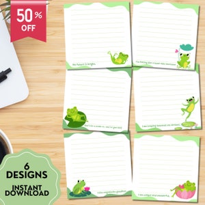 Bloco de notas de sapo, bloco de notas para impressão, afirmação positiva, sapo para impressão, papelaria fofa, sapo fofo, saúde mental, memorando kawaii, estampas de sapo