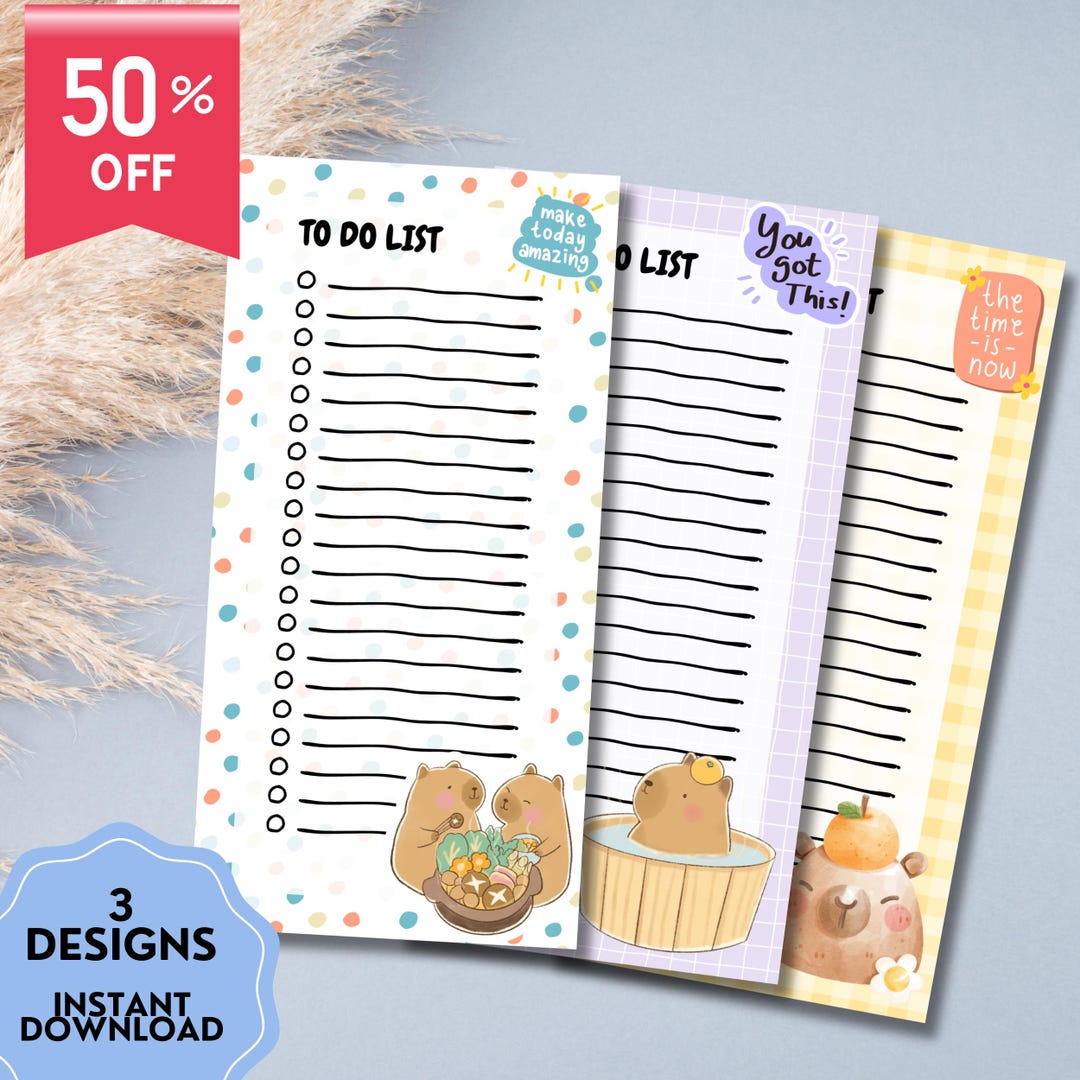 Cute Capybara List, Printable Notepad , Kawaii Memo, to Do List, Cute ...
