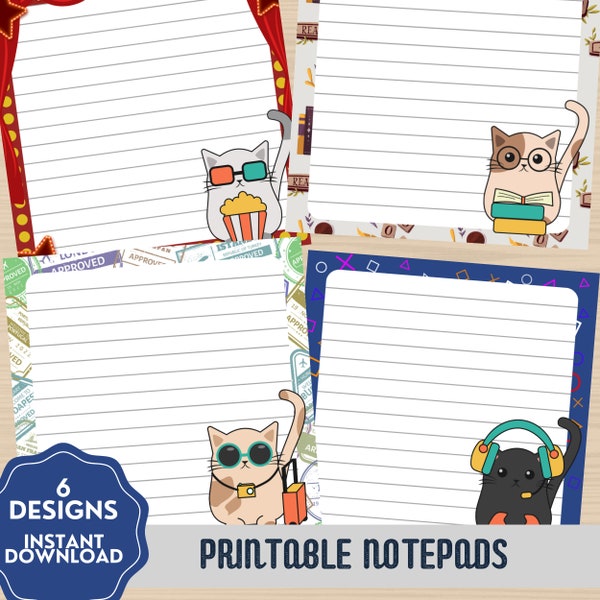 Printable Memo Pad , Kawaii Memo Sheets, Cute Cat Lover Printable Notepad, Cute Stationery , Kawaii Stationery Printable Digital Template