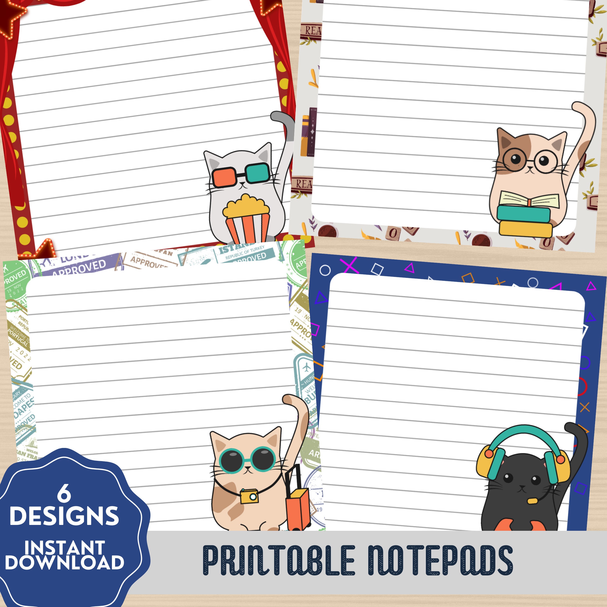 Cat Printables, Cute Cat Printable Notepad, Kawaii Memo Pad, Cat ...