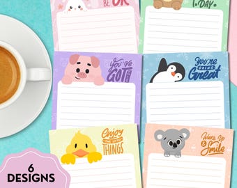 Peeking Cute Animals Printable Memo Pad , Positive Affirmation Printable Notepad , Printable Stationery , Kawaii Memo Gift, Animal Notepad