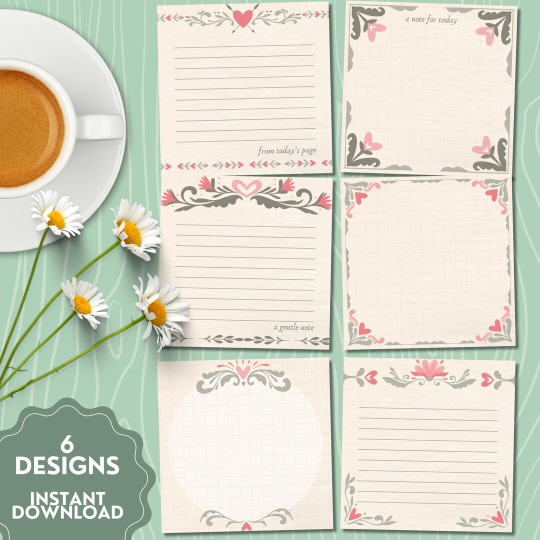 Vintage Swirl Border Notepad, Printable Notepad, Positive Memo Pad ...
