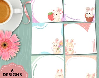 Rabbit Notepad, Bunny Printable, Cute Bunny, Printable Notepad, Cute Stationery, Kawaii Memo Pad, Positive Affirmation, Pastel Note