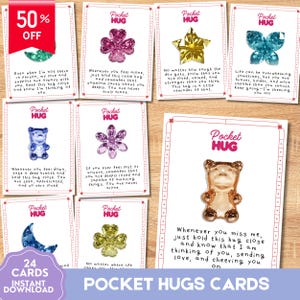 Karty Heart Pocket Hugs, Gem Pocket Hug, Pocket Hug do druku, Karty afirmacji do druku, Zdrowie psychiczne, Pozytywny prezent, Przemyślany prezent