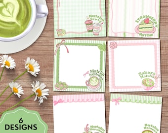 Bloc de notas Matcha Girly, Bloc de notas imprimible, Regalo para amantes del matcha, Papelería linda, Notas Kawaii, Matcha de fresa, Bebida de matcha, Bloc de notas positivo