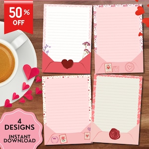 Lettre d'amour, bloc-notes pour la Saint-Valentin, impression de la Saint-Valentin, bloc-notes imprimable positif, mémo kawaii, feuilles de notes imprimables, jolie papeterie