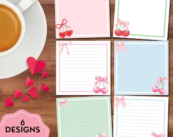 Cherry Coquette Print, Printable Notepad, Printable Stationery, Cherry Notepad, Kawaii Memo, Cute Stationery, Coquette Design, Cherry Design
