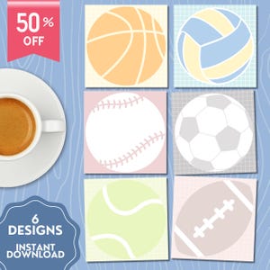 Ball Notepad, Printable Notepad, Cute Stationery, Kawaii Memo, Sticky Note Template, Sport Printable, Ball Notepad, Sport Notepad